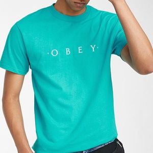Obey 100% cotton slate blue / turquoise ‘Typist’ 100% cotton tee NWT